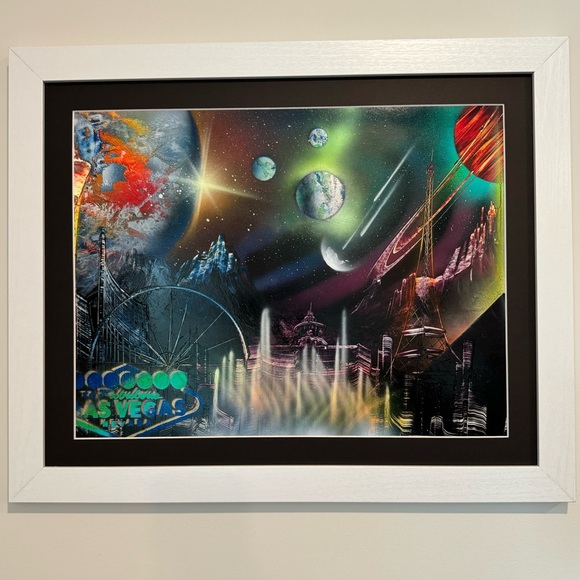 Spray Paint Street Art Welcome To Fabulous Las Vegas Nevada Outer Space Bellagio - Picture 2 of 4